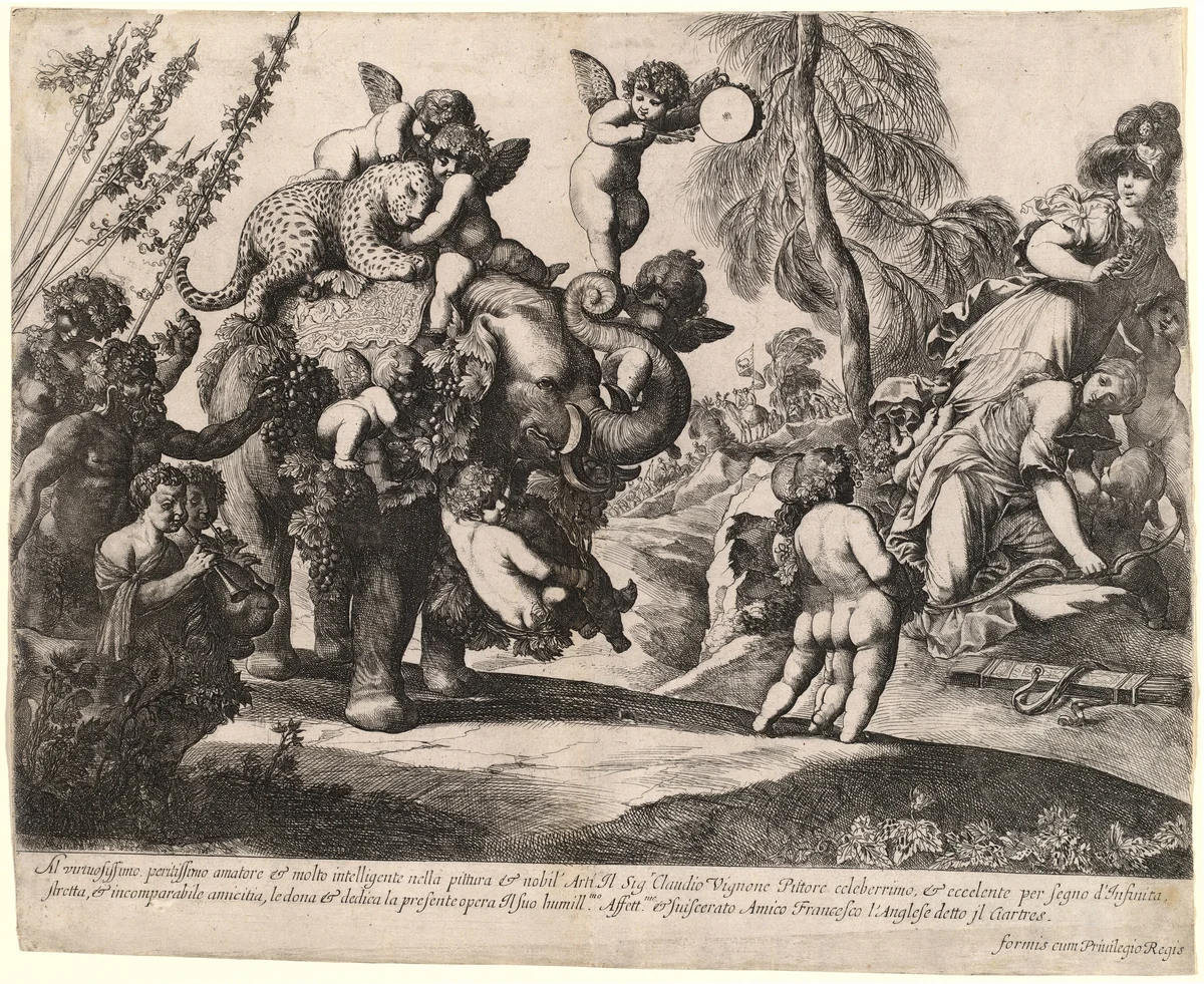 Bacchus with Diana and Minerva by Pierre Brebiette, print, 1598-1650