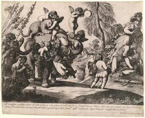 Bacchus with Diana and Minerva by Pierre Brebiette, print, 1598-1650