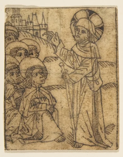 Christ Taking Leave of His Disciples by anonymous, drawing, 1400-1500
