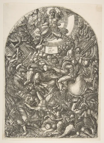 The Angel in the Sun calling the Birds of Prey, from the Apocalypse by Jean Duvet, print, 1480-1570