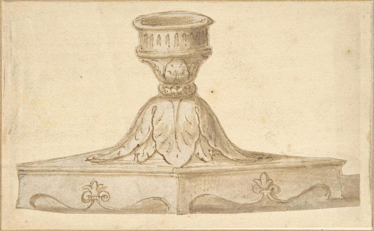 Design for a Decorated Base of a Candlestick Holder by Giulio Romano, drawing, 1510-1546