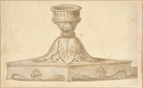 Design for a Decorated Base of a Candlestick Holder by Giulio Romano, drawing, 1510-1546