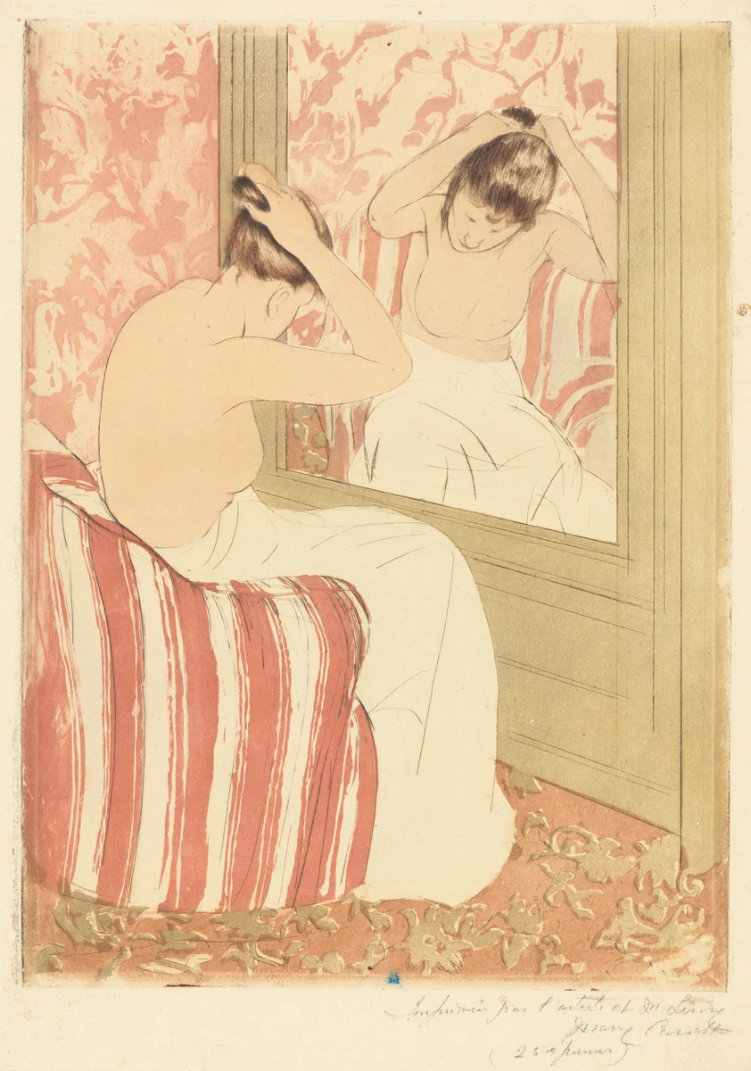 The Coiffure by Mary Cassatt, print, 1890-1891