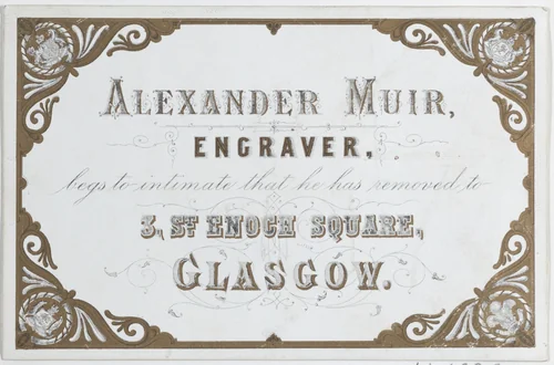 Trade Card for Alexander Muir, Engraver by anonymous, print, 1800-1900