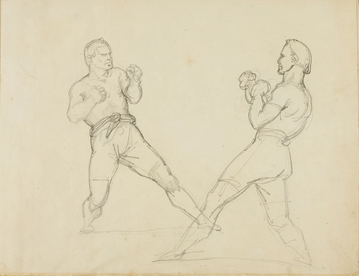 Two Boxers Sparring by Jean Louis André Théodore Géricault, drawing, 1818-1824
