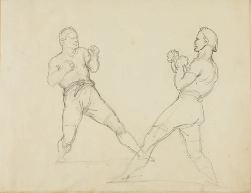 Two Boxers Sparring by Jean Louis André Théodore Géricault, drawing, 1818-1824