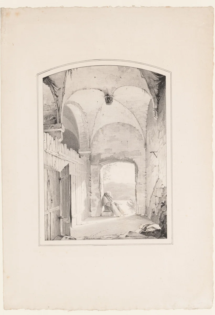 Pilgrim at the Gate (Einsiedler an der Pforte) by Karl Blechen, print, 1827