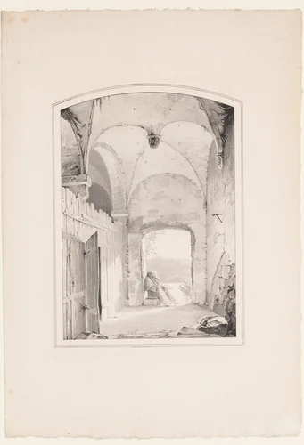 Pilgrim at the Gate (Einsiedler an der Pforte) by Karl Blechen, print, 1827
