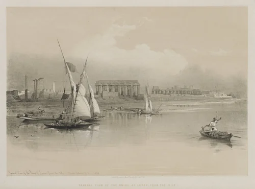 Egypt and Nubia, Volume I: General View of the Ruins of Luxor, From the Nile by Louis Haghe, print, 1846