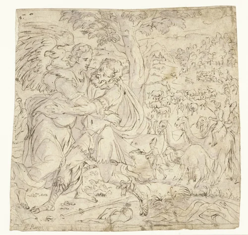 Jacob worstelt met de engel by Meester van de Lucas-Maanden, drawing, 1540-1571