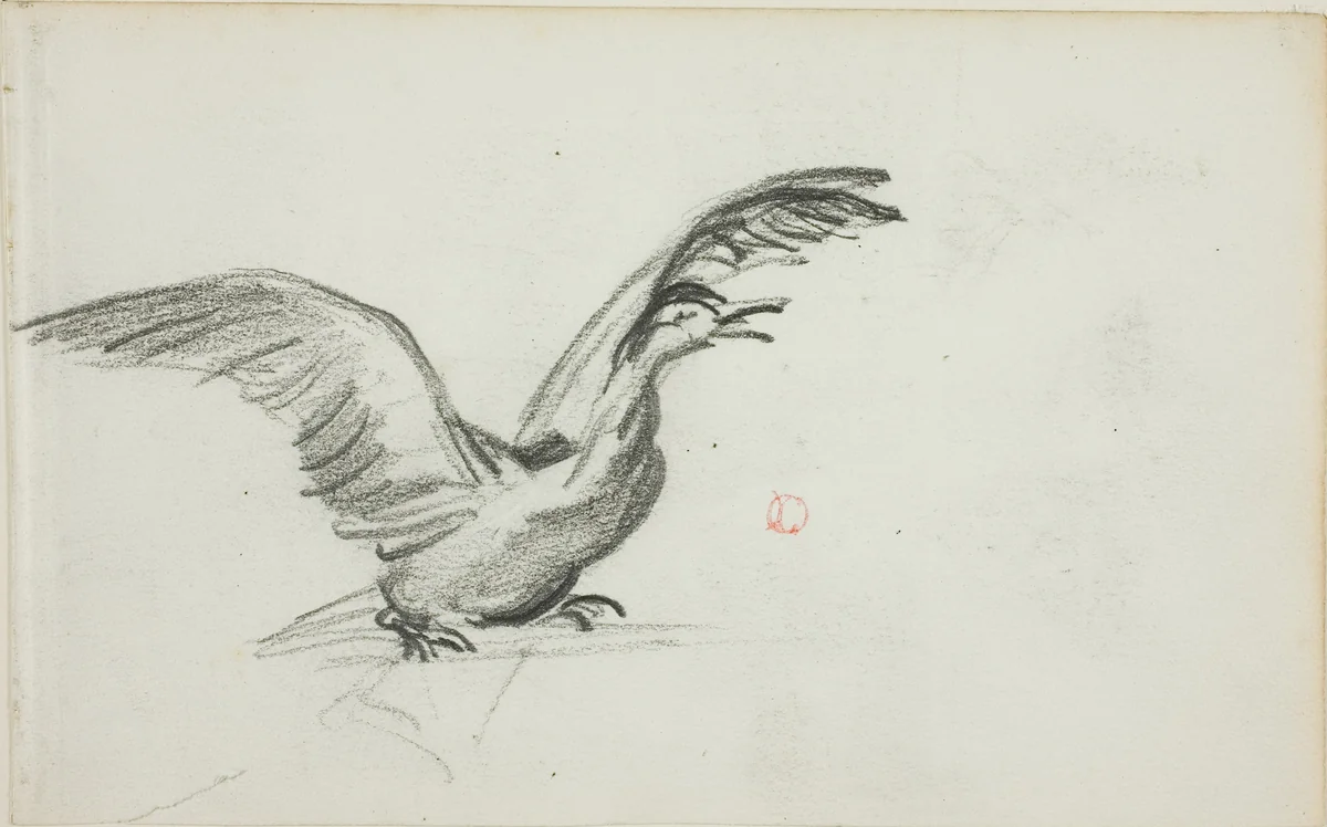 Wild Duet (recto); Two Standing Nude Female Figures in Niches (verso) by Charles-François Daubigny, drawing, 1837-1878