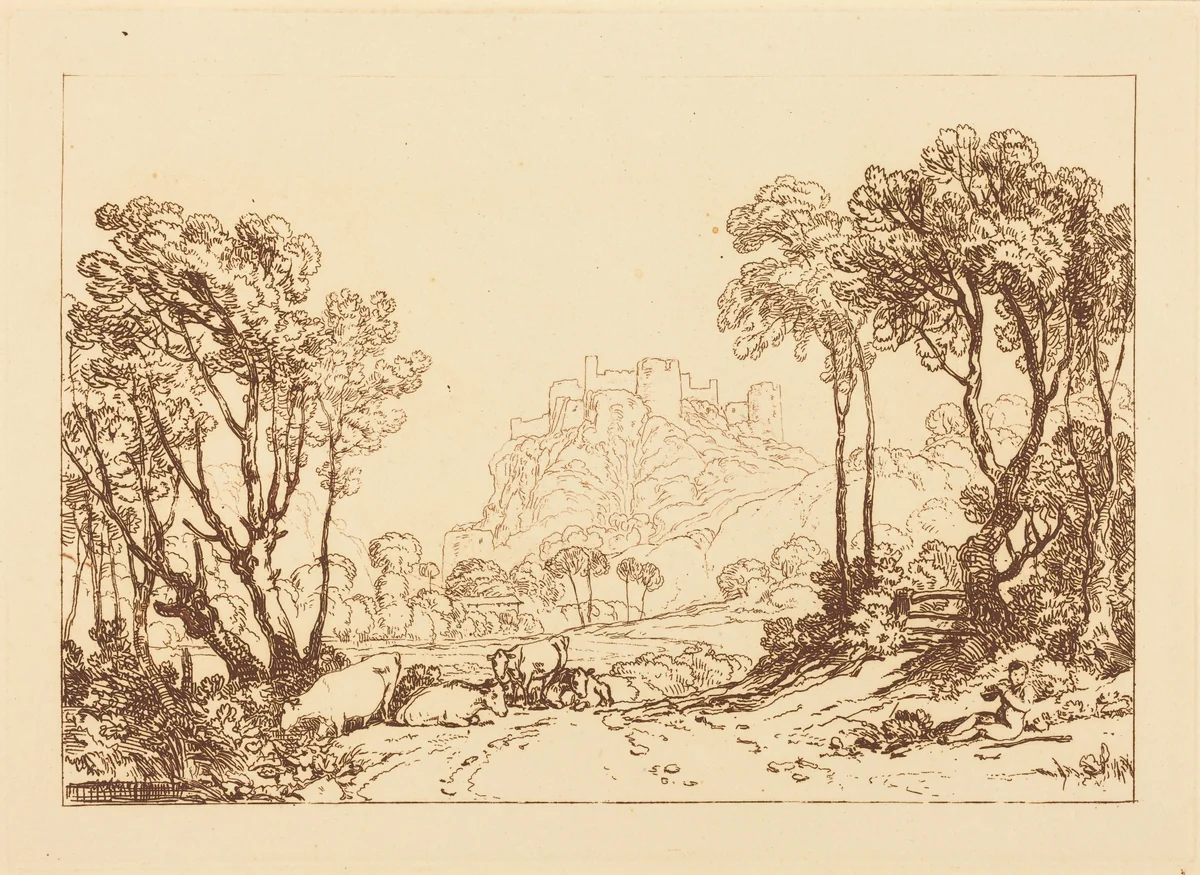The Castle Above the Meadows by Joseph Turner, print, 1808