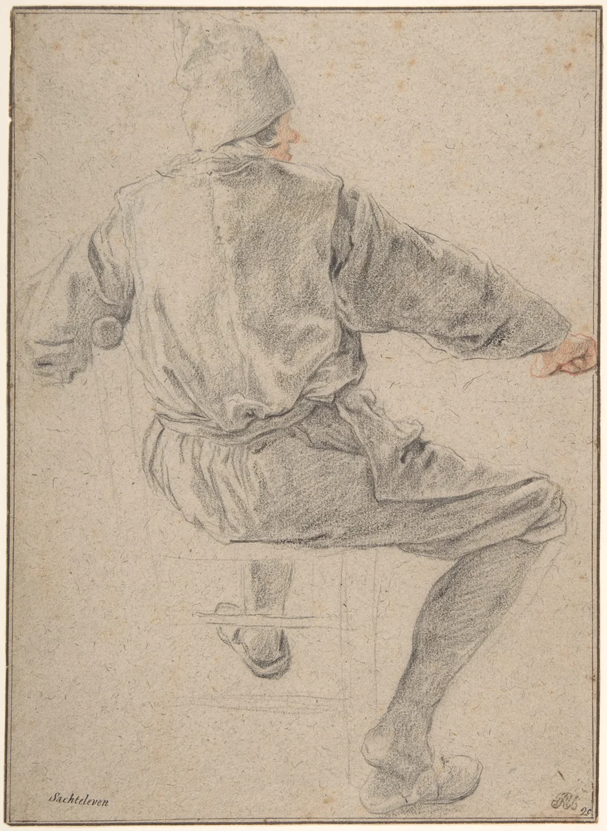 Study of a Seated Peasant by Cornelis Dusart, drawing, 1675-1704