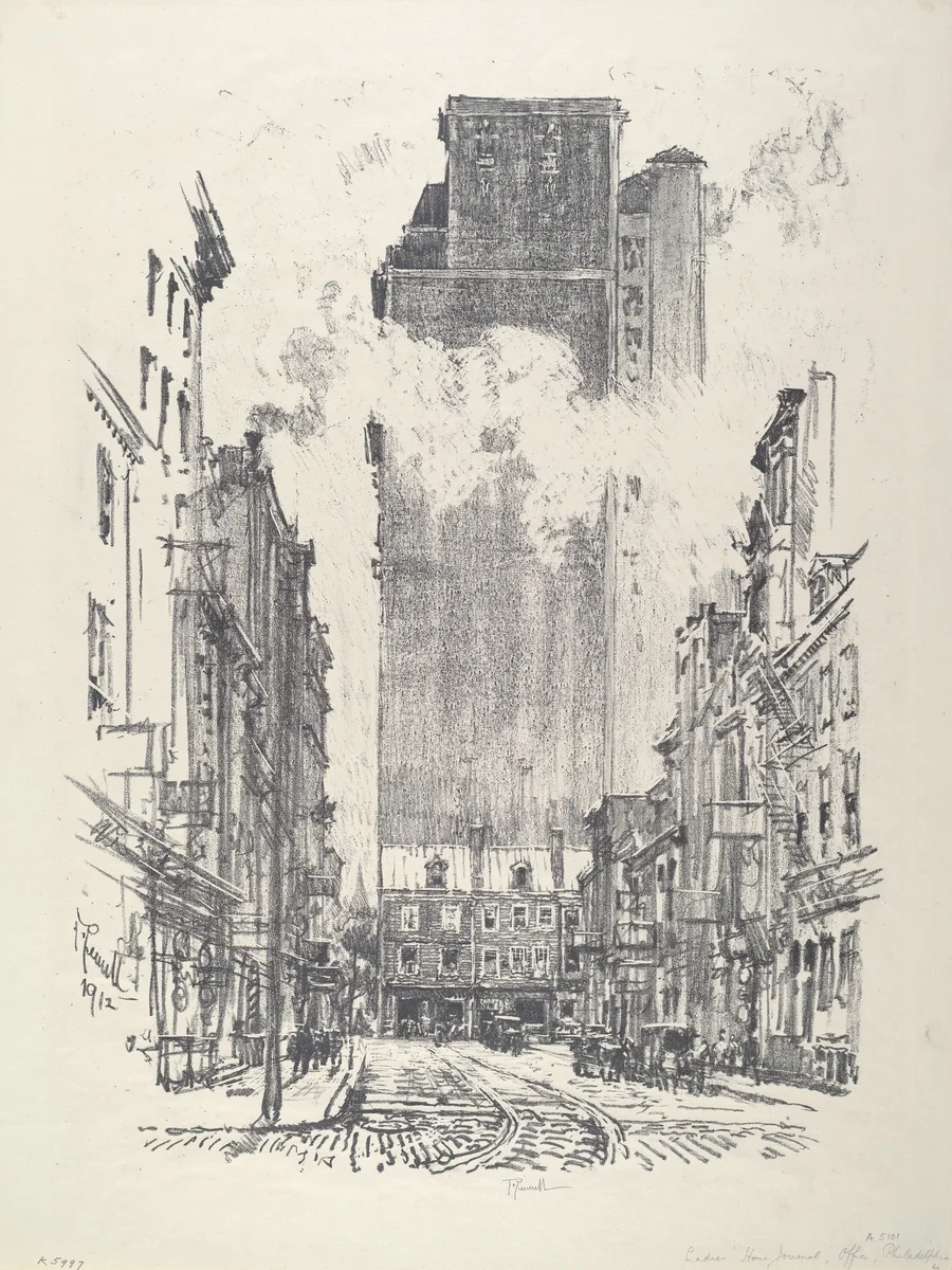 Down Sansom Street by Joseph Pennell, print, 1912