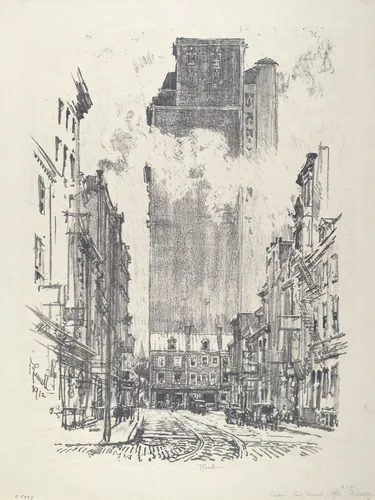 Down Sansom Street by Joseph Pennell, print, 1912