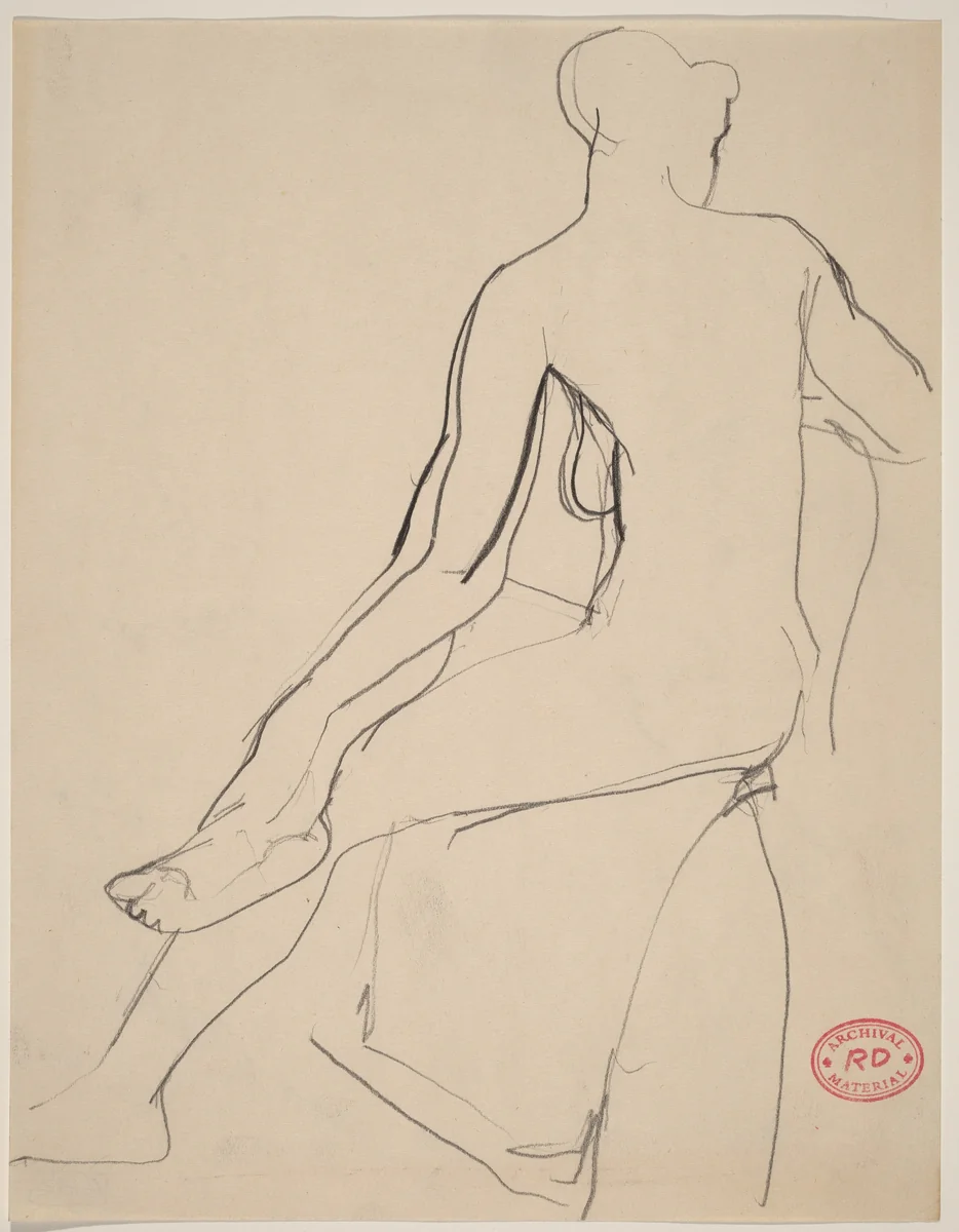 Untitled [back view of seated female nude with leg crossed] by Richard Diebenkorn, drawing, 1955-1967