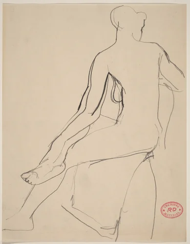 Untitled [back view of seated female nude with leg crossed] by Richard Diebenkorn, drawing, 1955-1967