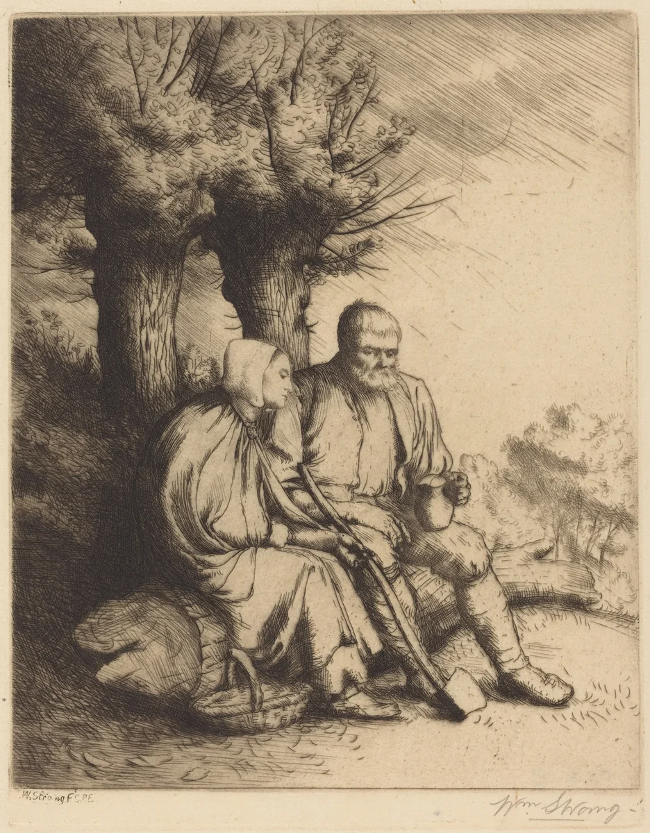 Man and Woman under a Tree by William Strang, print, 1859-1921