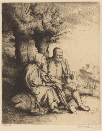 Man and Woman under a Tree by William Strang, print, 1859-1921