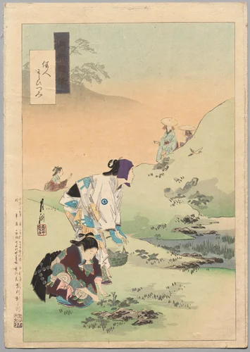 Beauties Harvesting Bracken, from the series Gekkō’s Miscellaney by Ōgata Gekkō, print, 1886-1899