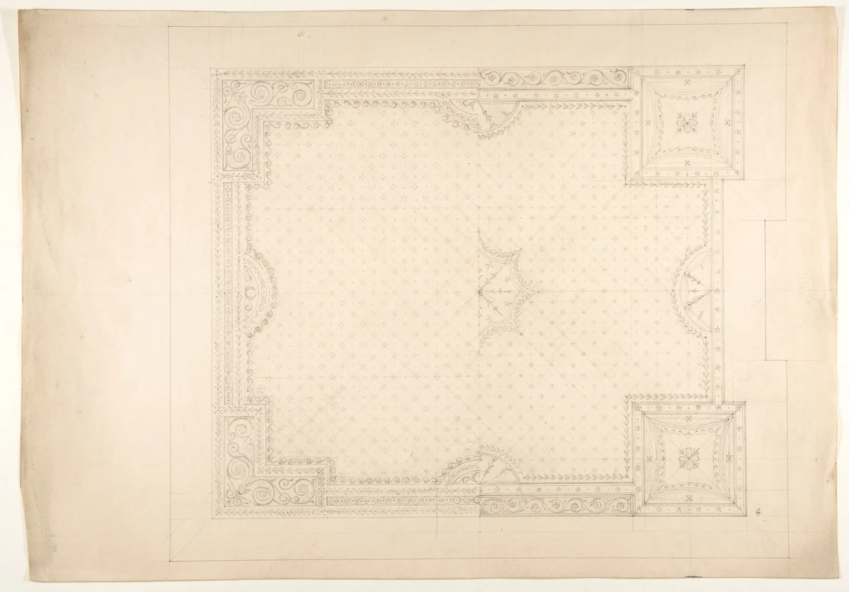 Design for a ceiling by Jules-Edmond-Charles Lachaise, drawing, 1850-1900