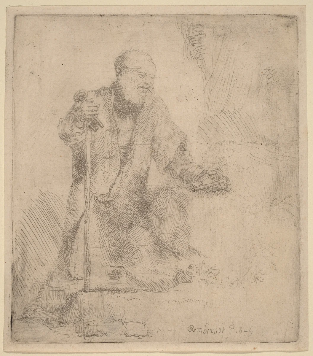 Saint Peter in Penitence by Rembrandt van Rijn, print, 1645