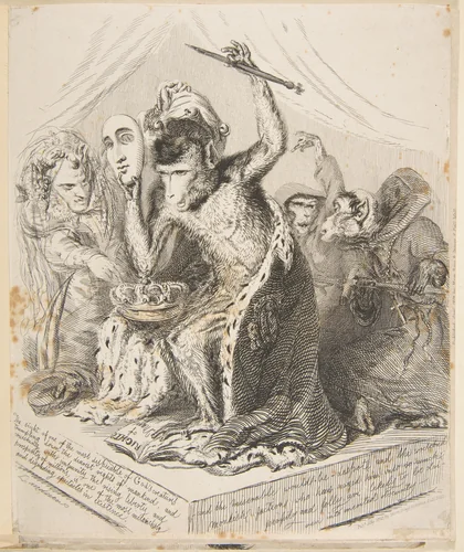 Monkey Despot, from Monkey-Ana or Men, in Miniature by Thomas Landseer, print, 1828