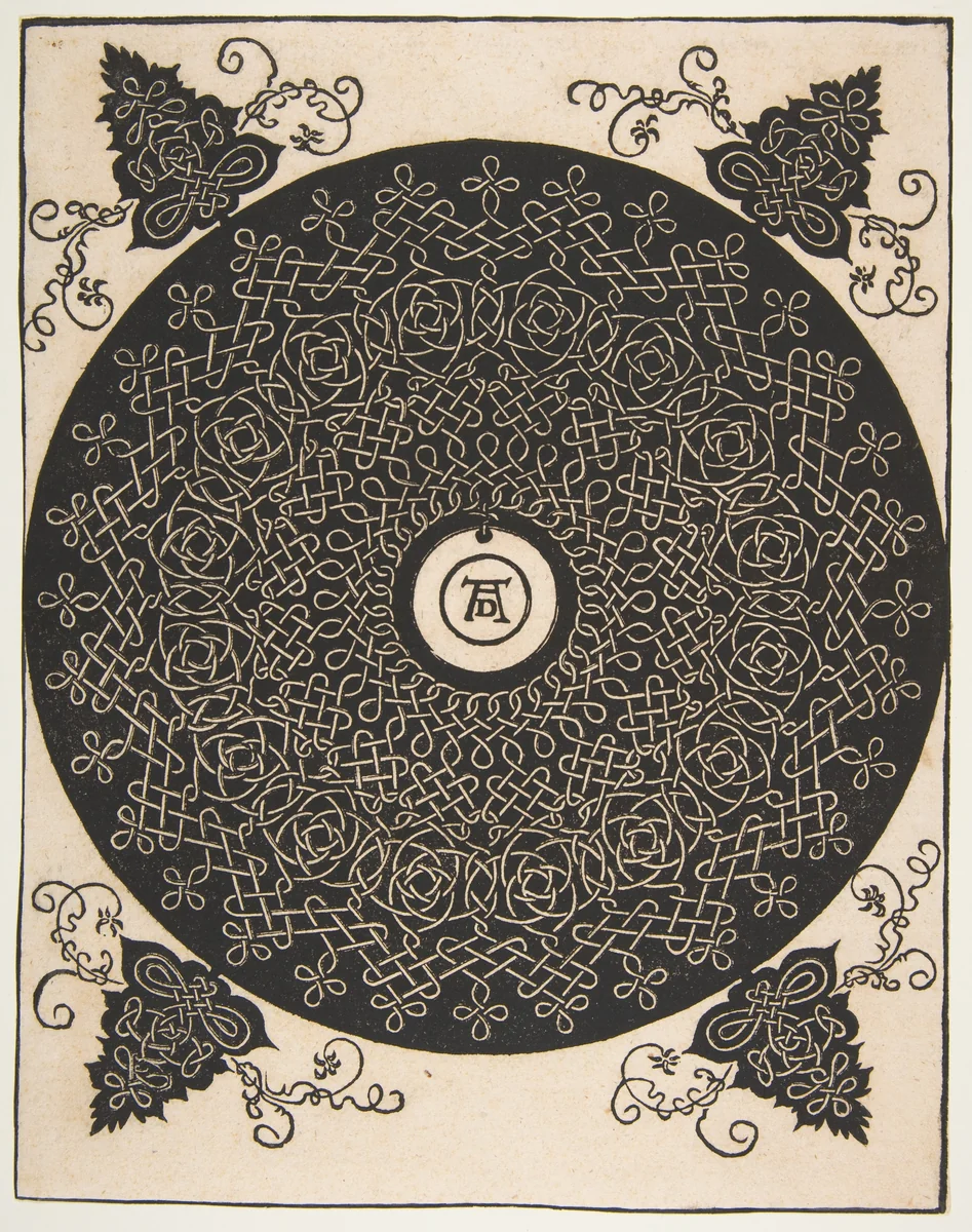“The Fourth Knot”, Interlaced Roundel with a Round Medallion in its Center by Albrecht Dürer, print, 1500-1521