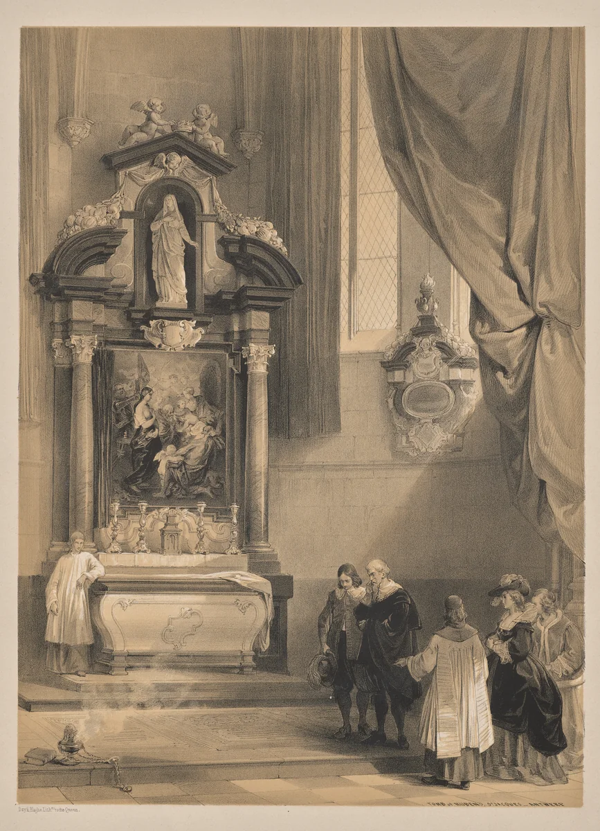 Sketches in Belgium and Germany, Second Series: No. 26 - Tomb of Rubens, St. Jacques, Antwerp by Louis Haghe, print, 1845