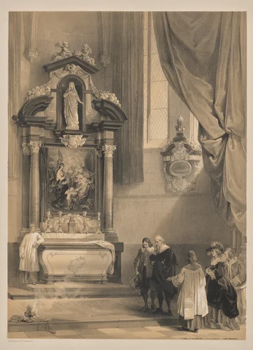 Sketches in Belgium and Germany, Second Series: No. 26 - Tomb of Rubens, St. Jacques, Antwerp by Louis Haghe, print, 1845