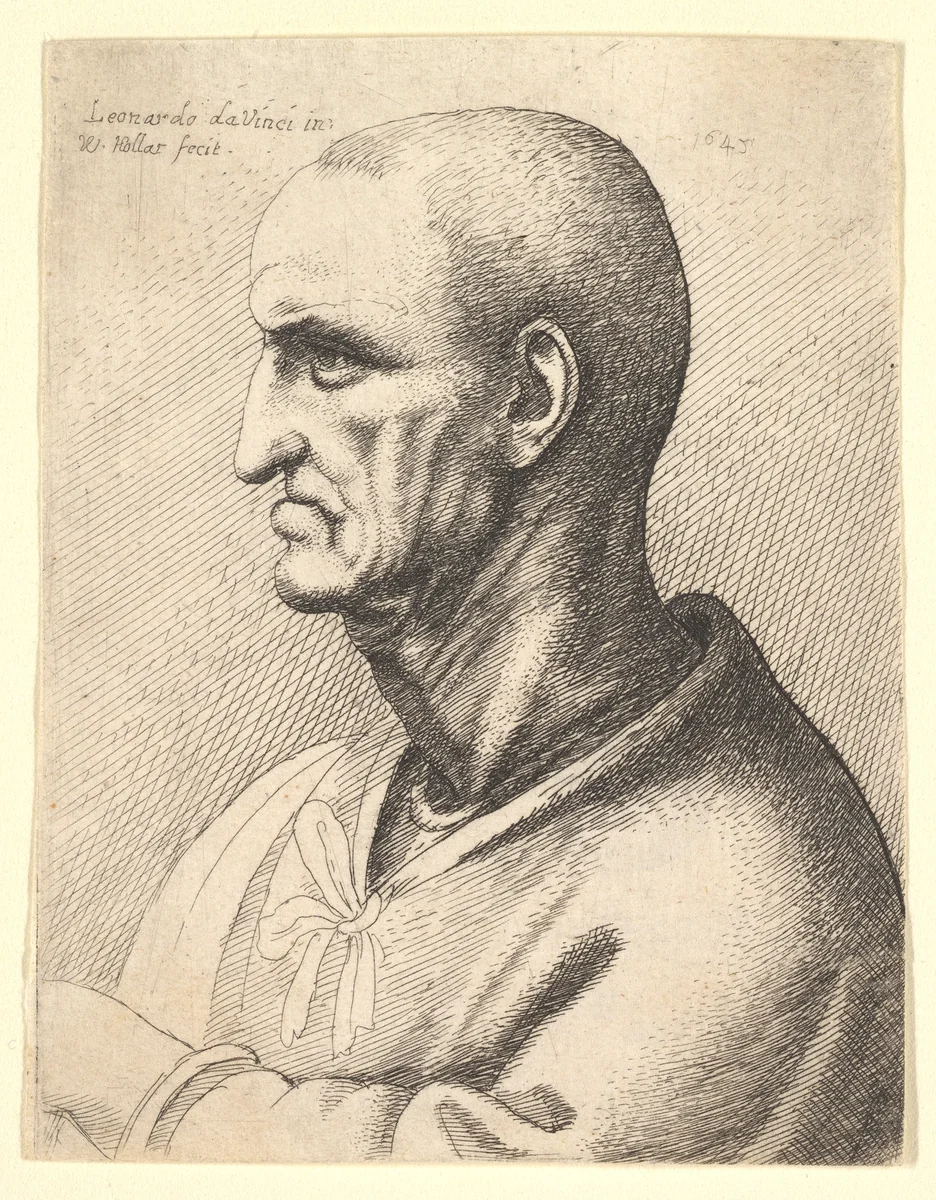 Man with stern expression in profile to left by Wenceslaus Hollar, print, 1645
