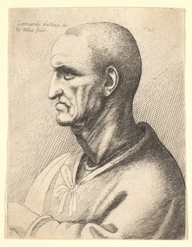 Man with stern expression in profile to left by Wenceslaus Hollar, print, 1645