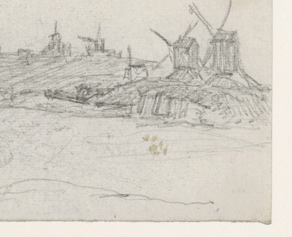 Gezicht op de Butte: de molens by Georges Michel, drawing, 1773-1843