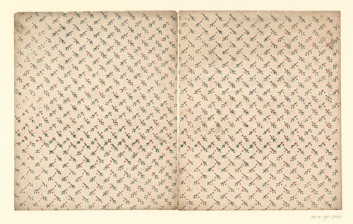 Twee bladen met strooipatroon van takje met vruchtjes op doorlopend puntenfond by anonymous, other, 1750-1900