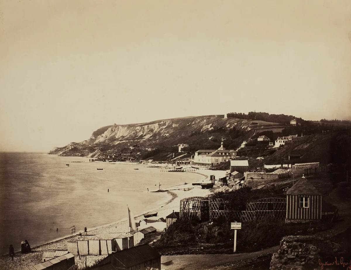 The Beach at Sainte-Adresse, with the Dumont Baths by Gustave Le Gray, photograph, 1856-1857
