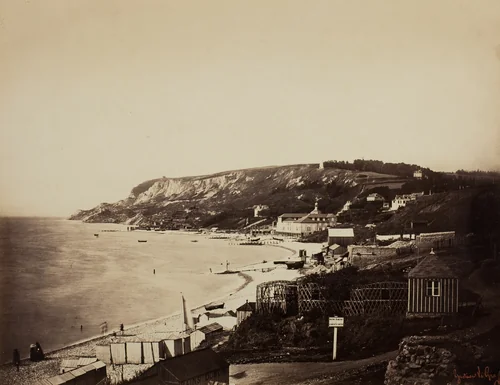 The Beach at Sainte-Adresse, with the Dumont Baths by Gustave Le Gray, photograph, 1856-1857