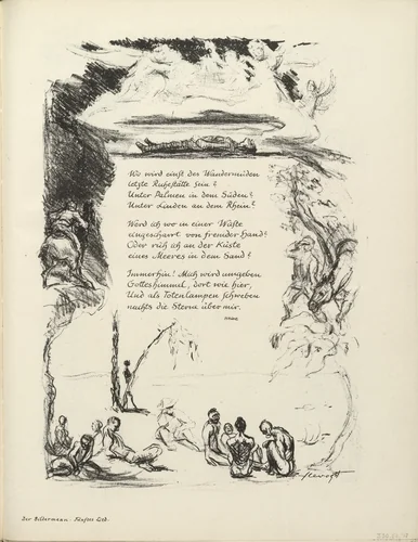 Untitled, illustration to Heinrich Heine's poem "Where?" ("Wo?") (border, 5th song, folio 43) from the periodical Der Bildermann, supplement to vol. 1, no. 9 (Aug 1916) by Max Slevogt, periodical, 1916