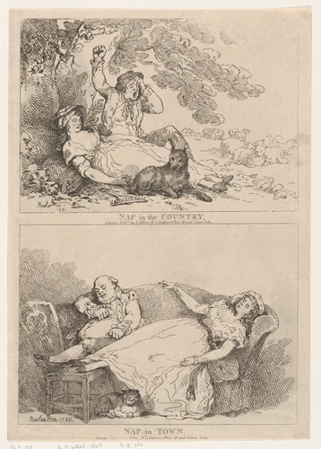 Nap in the Country, Nap in Town by Thomas Rowlandson, print, 1785