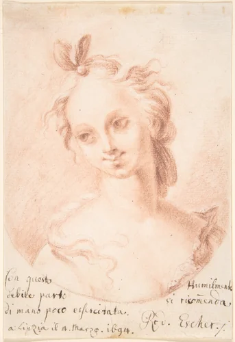 Head of a Girl by Rudolf Escher, drawing, 1694