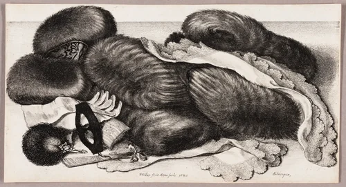 Still-Life with a Group of Muffs, a Pair of Gloves, and Two Kerchiefs by Wenceslaus Hollar, print, 1647
