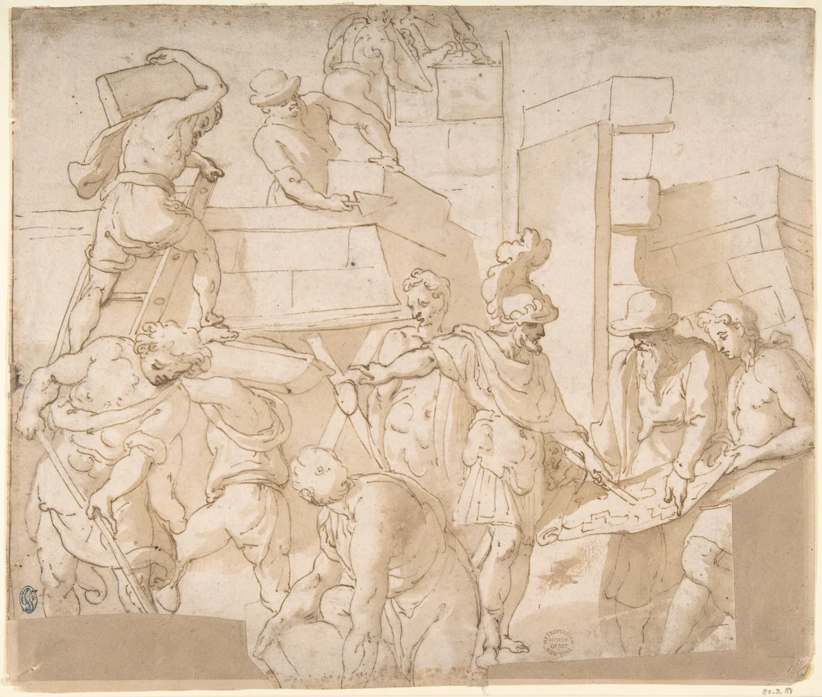 Building by Cesare Nebbia, drawing, 1536-1614