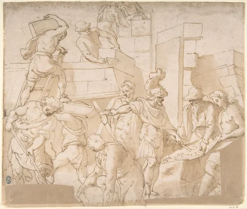 Building by Cesare Nebbia, drawing, 1536-1614