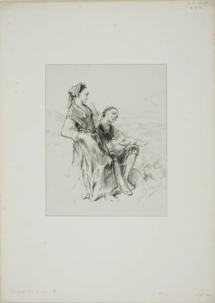 Untitled (Two Basque Girls) by Paul Gavarni, print, 1824-1866