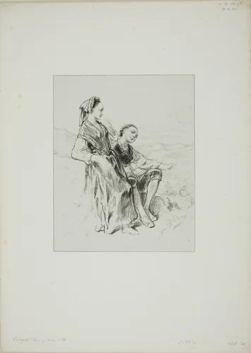 Untitled (Two Basque Girls) by Paul Gavarni, print, 1824-1866
