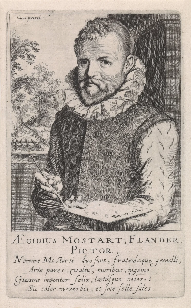 Portret van Gillis Mostaert by Simon Frisius, print, 1610
