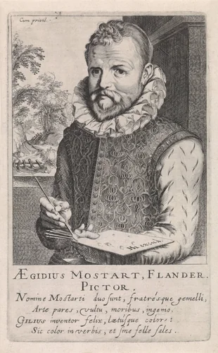 Portret van Gillis Mostaert by Simon Frisius, print, 1610