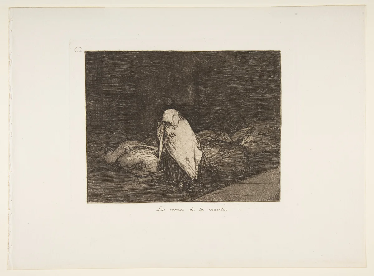 Plate 62 from "The Disasters of War" (Los Desastres de la Guerra): 'The beds of death' (Las camas de la muerte) by Goya, print, 1863