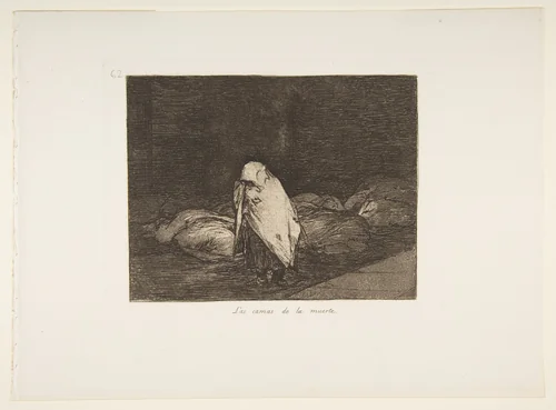 Plate 62 from "The Disasters of War" (Los Desastres de la Guerra): 'The beds of death' (Las camas de la muerte) by Goya, print, 1863