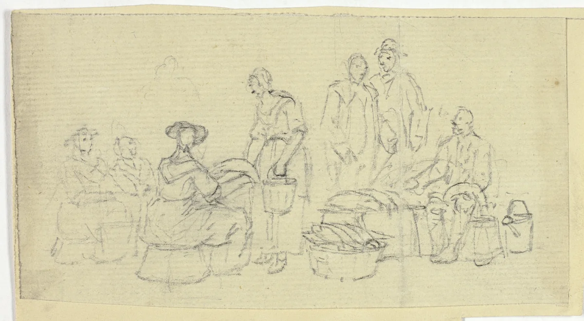 Fishmarket Scene by William Henry Pyne, drawing, 1789-1843