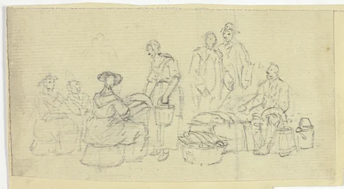 Fishmarket Scene by William Henry Pyne, drawing, 1789-1843